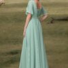 A-Line/Princess Chiffon Ruffles V-neck Short Sleeves Floor-Length Bridesmaid Dresses